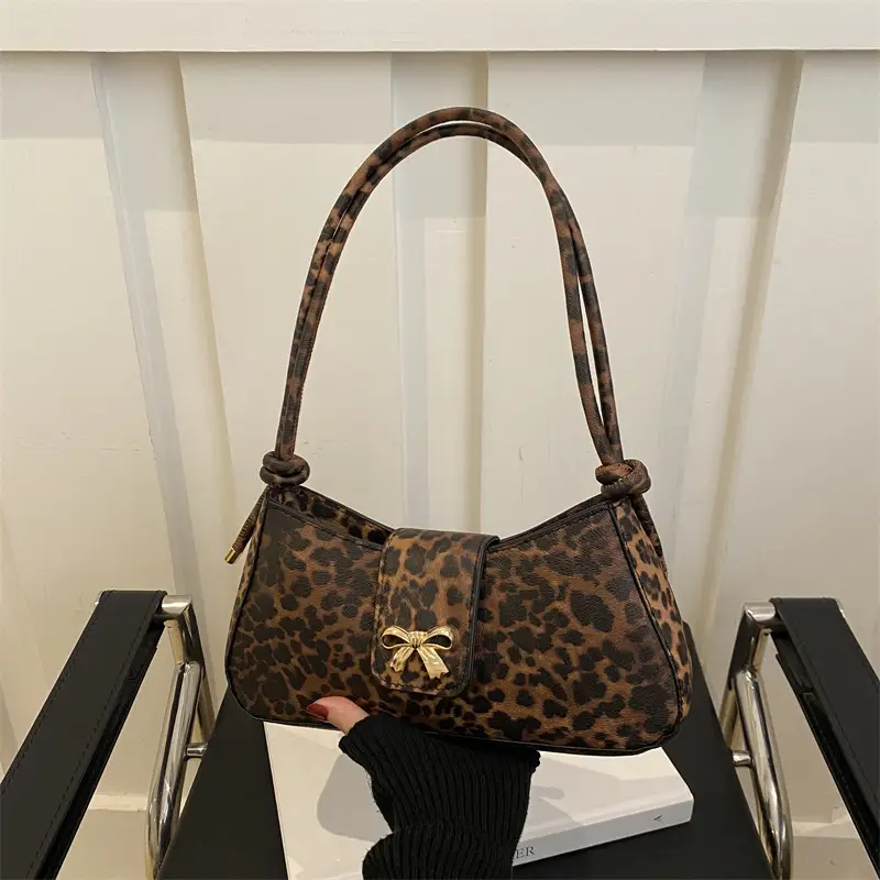Leopard Print Bow Shoulder Bag for Women - Image 5