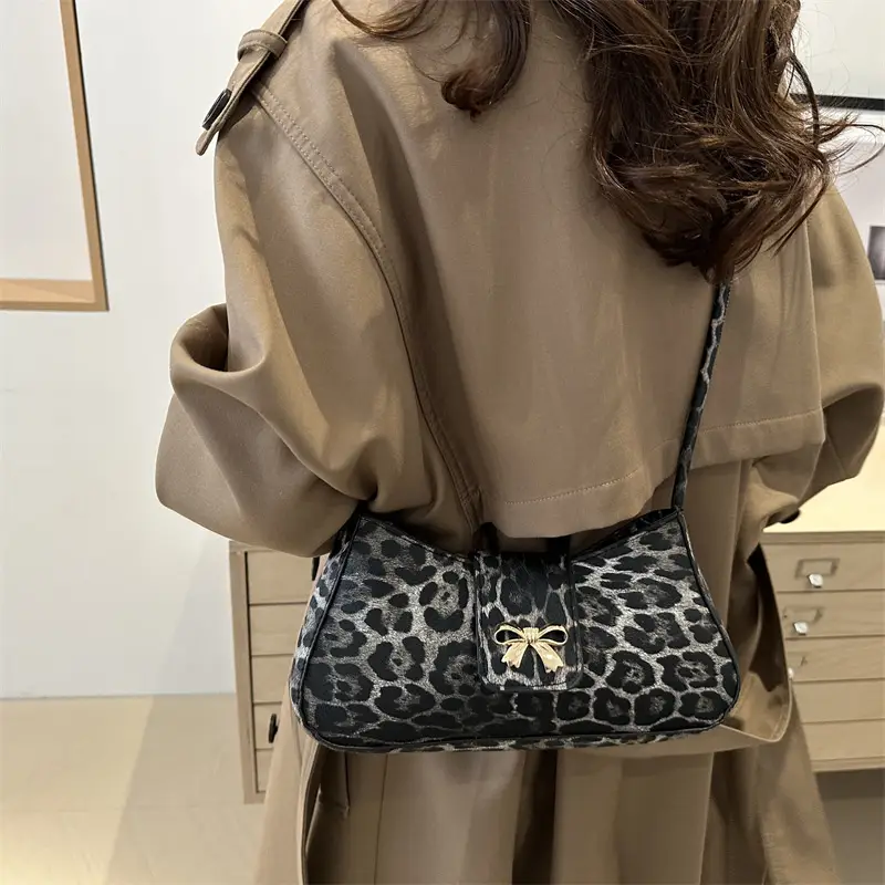 Leopard Print Bow Shoulder Bag for Women - Image 6