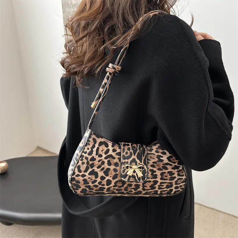 Leopard Print Bow Shoulder Bag for Women - Image 7
