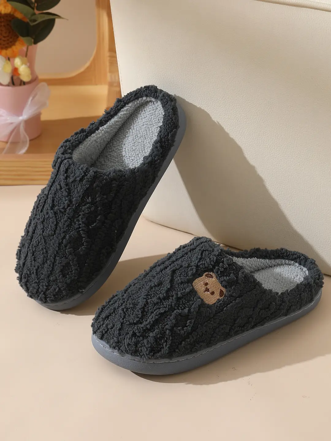 Cotton Slippers Women's Autumn and Winter New Style Bear Indoor Home Non-slip Household Couple Men's Winter Warm Cotton Slippers — feature 12