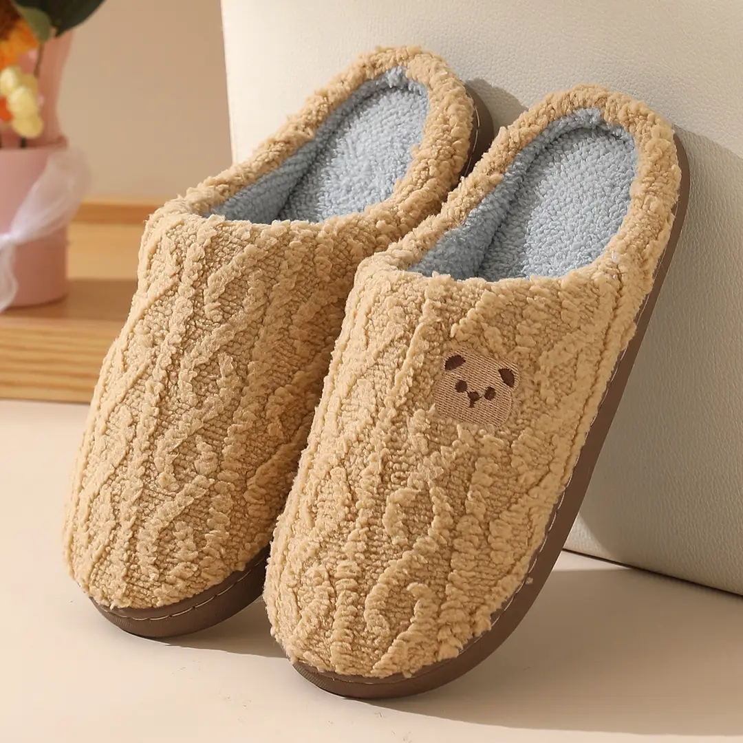 Cotton Slippers Women's Autumn and Winter New Style Bear Indoor Home Non-slip Household Couple Men's Winter Warm Cotton Slippers