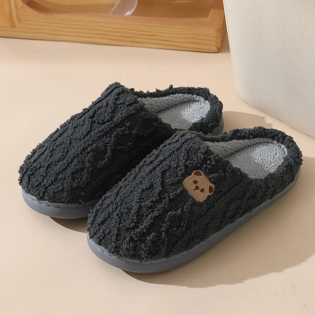 Cotton Slippers Women's Autumn and Winter New Style Bear Indoor Home Non-slip Household Couple Men's Winter Warm Cotton Slippers