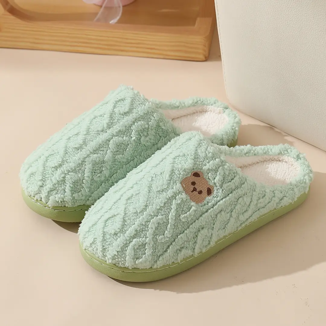 Cotton Slippers Women's Autumn and Winter New Style Bear Indoor Home Non-slip Household Couple Men's Winter Warm Cotton Slippers