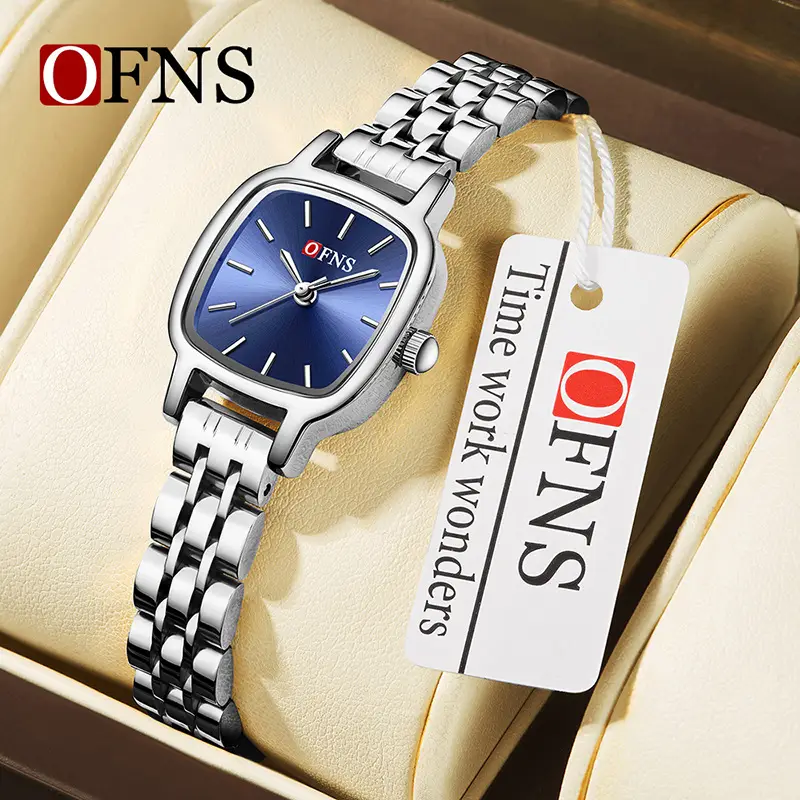 Ofns Women's Analog Square Watch Black Leather Strap - Image 11