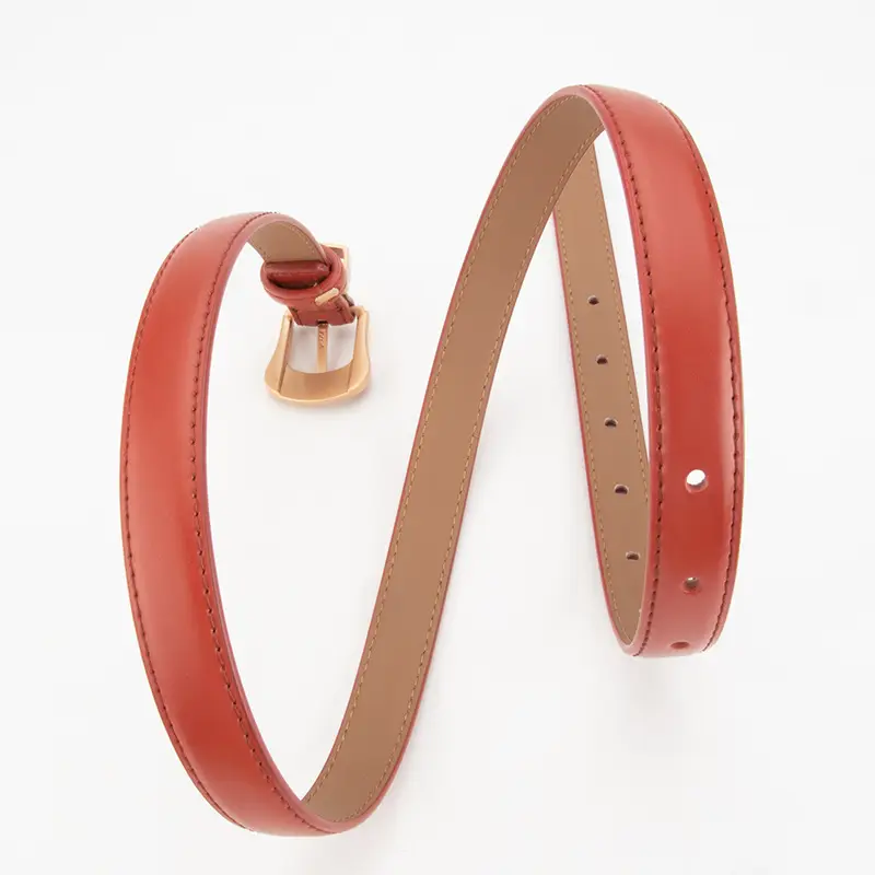 Women's Beige Leather Belt with Gold Buckle - Image 12