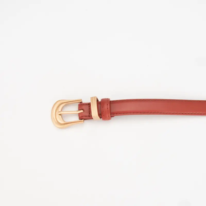 Women's Beige Leather Belt with Gold Buckle — feature 4