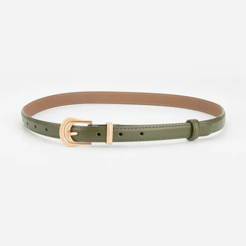Women's Beige Leather Belt with Gold Buckle - Image 10