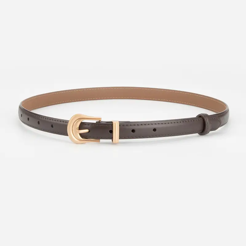 Women's Beige Leather Belt with Gold Buckle - Image 4