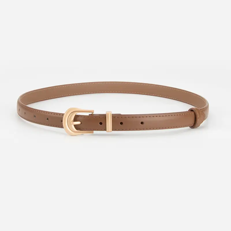 Women's Beige Leather Belt with Gold Buckle - Image 5
