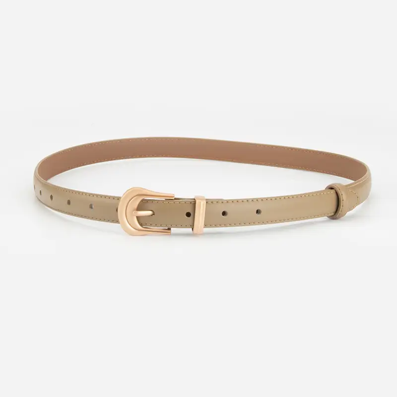 Women's Beige Leather Belt with Gold Buckle - Image 7