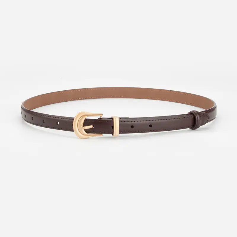 Women's Beige Leather Belt with Gold Buckle - Image 9