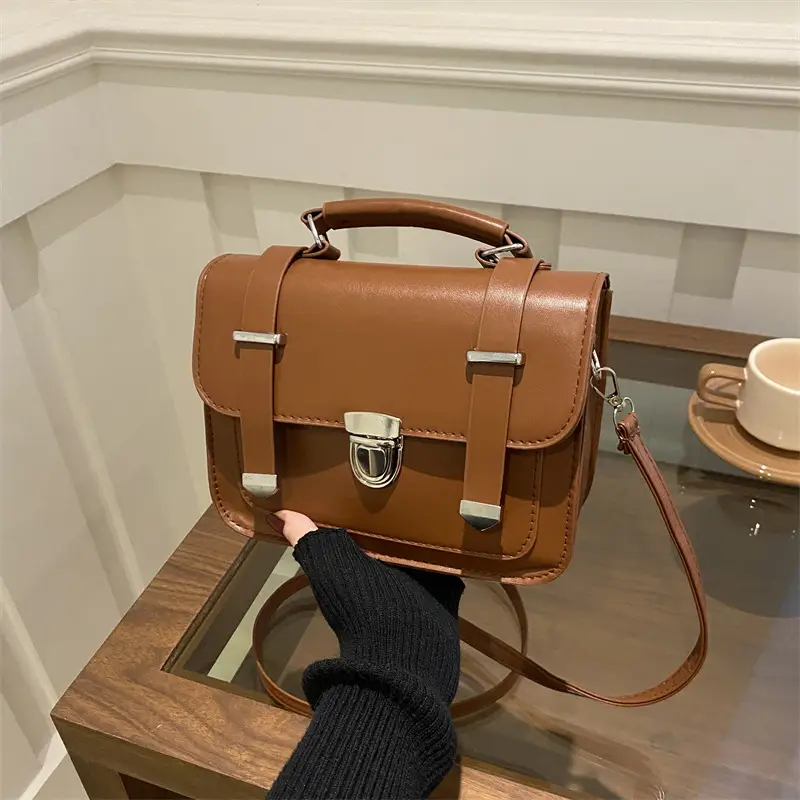 Korean Style Brown Square Shoulder Bag for Women - Image 7
