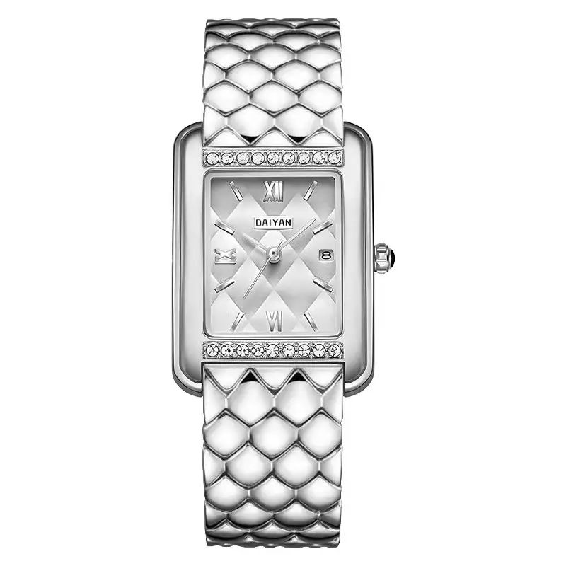 Women's Diamond Pattern Steel Band Watch with Calendar - Image 3