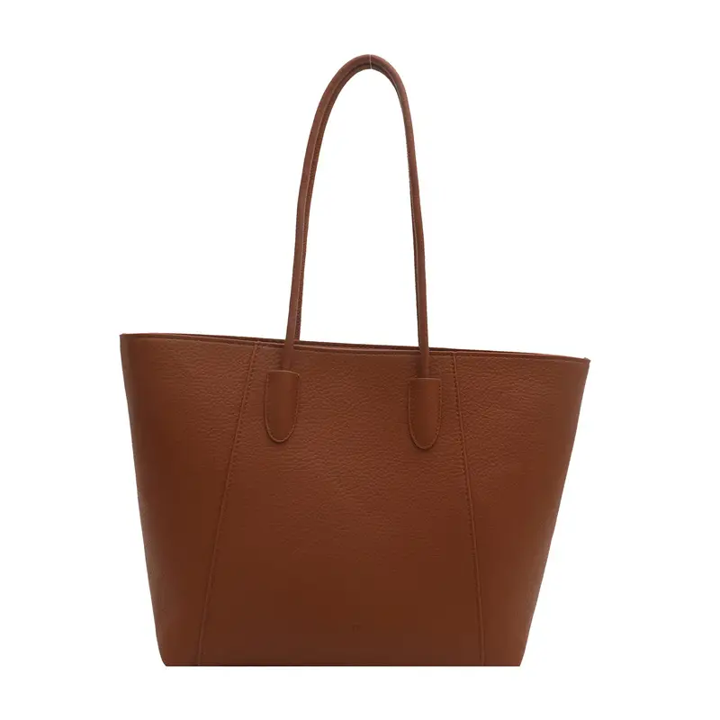 Large Capacity Soft Leather Tote Bag Beige 2024 - Image 3