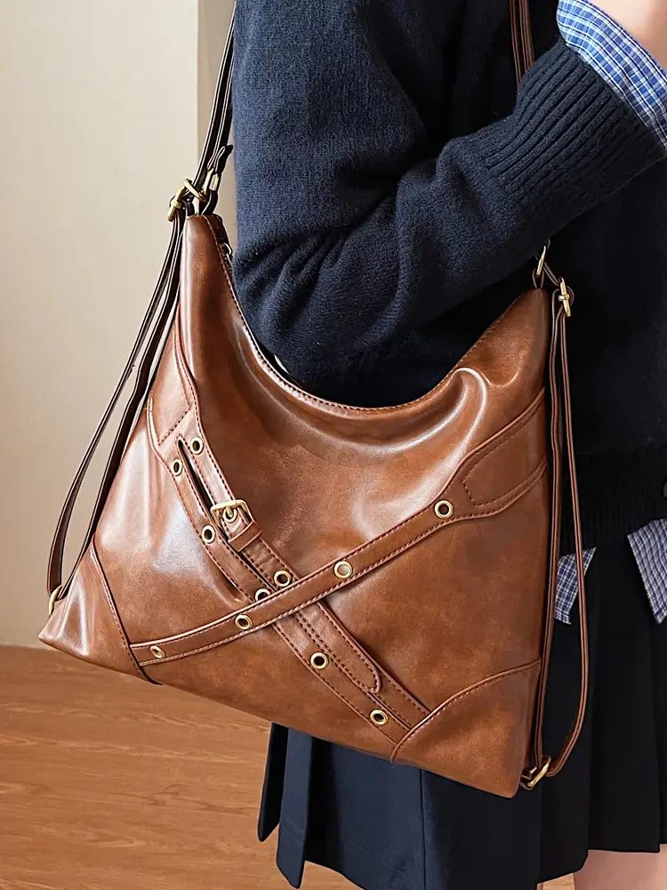 Women's Retro Brown Shoulder Backpack 2024 New Commuter Tote - Image 5