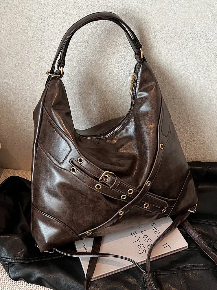 Women's Retro Brown Shoulder Backpack 2024 New Commuter Tote - Image 6