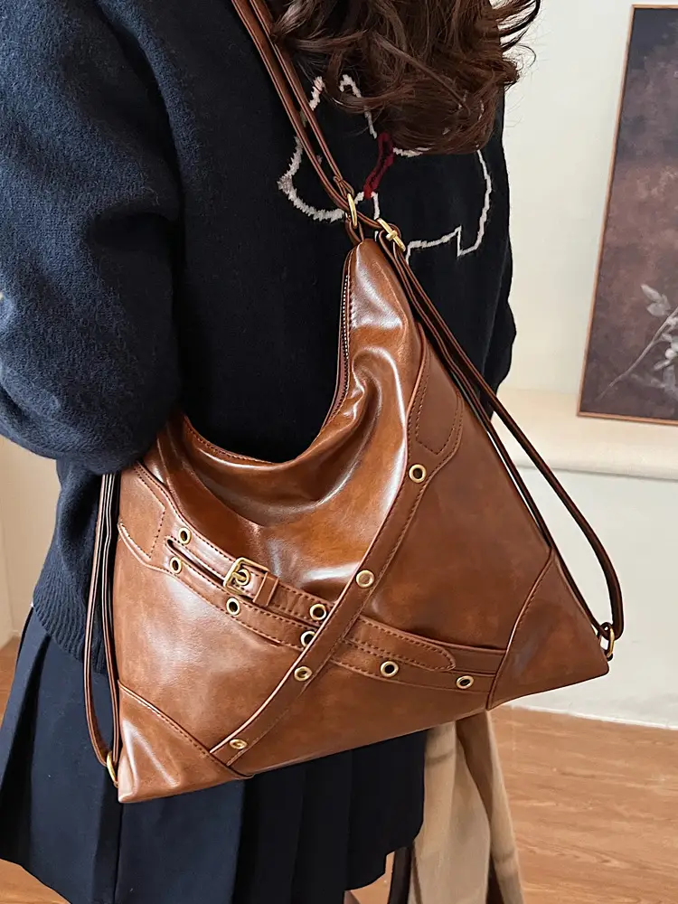 Women's Retro Brown Shoulder Backpack 2024 New Commuter Tote - Image 8
