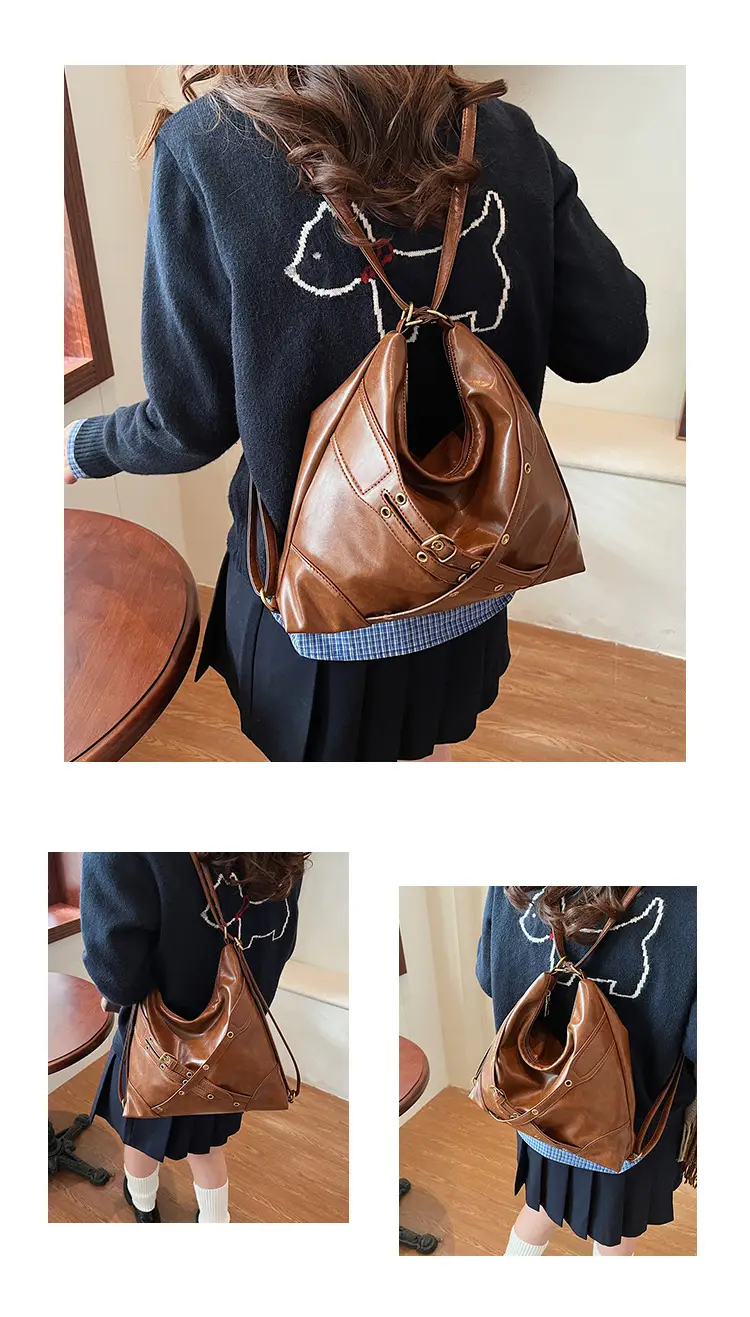 Women's Retro Brown Shoulder Backpack 2024 New Commuter Tote — feature 10