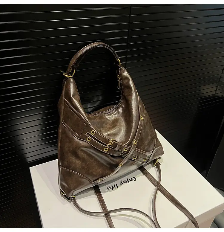 Women's Retro Brown Shoulder Backpack 2024 New Commuter Tote — feature 14