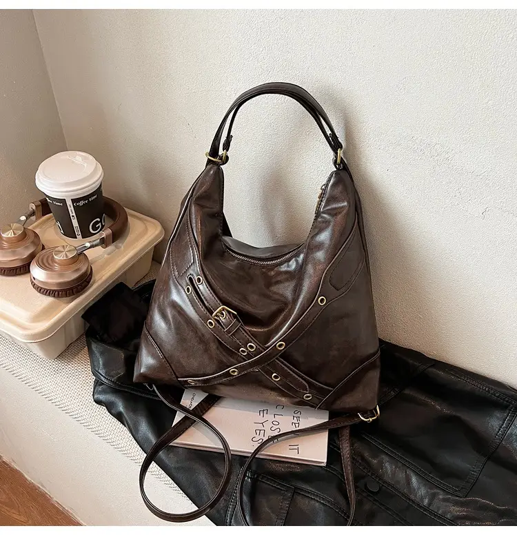Women's Retro Brown Shoulder Backpack 2024 New Commuter Tote — feature 15