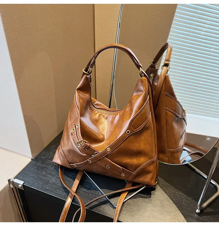 Women's Retro Brown Shoulder Backpack 2024 New Commuter Tote — feature 17