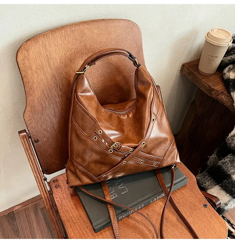 Women's Retro Brown Shoulder Backpack 2024 New Commuter Tote — feature 18