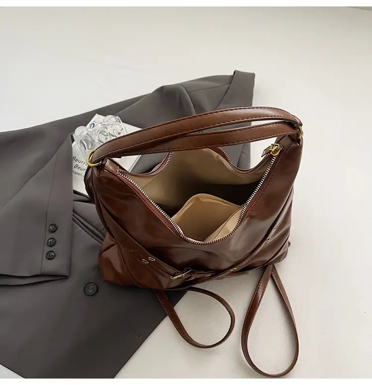 Women's Retro Brown Shoulder Backpack 2024 New Commuter Tote — feature 7