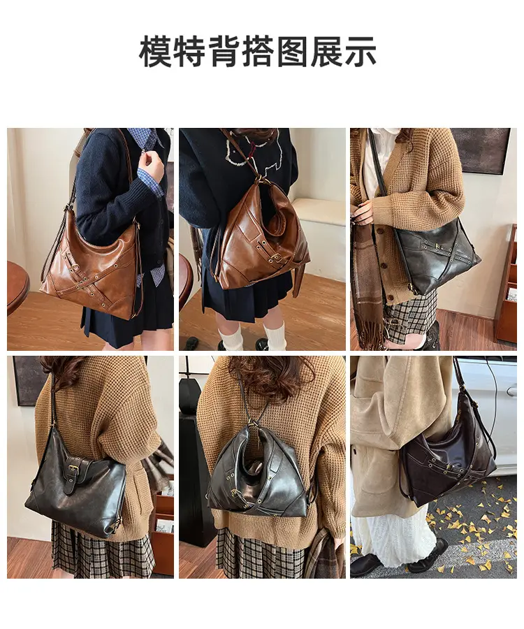 Women's Retro Brown Shoulder Backpack 2024 New Commuter Tote — feature 8