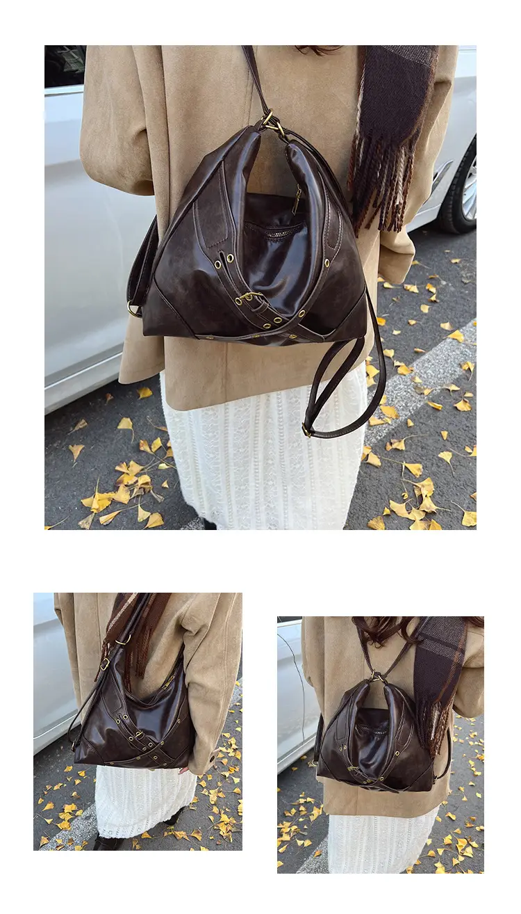 Women's Retro Brown Shoulder Backpack 2024 New Commuter Tote — feature 9
