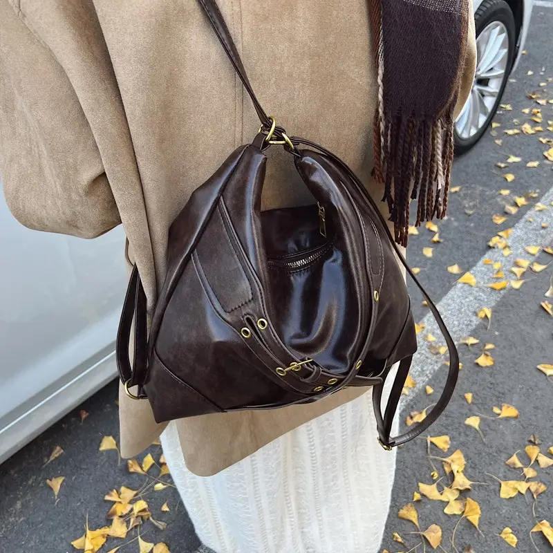 Women's Retro Brown Shoulder Backpack 2024 New Commuter Tote - Image 2