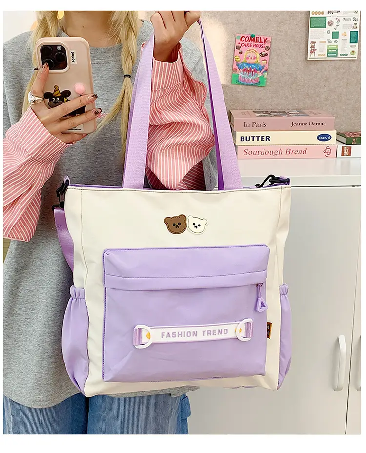 Women's Harajuku Style Shoulder Bag with Front Pocket & Adjustable Strap — feature 1