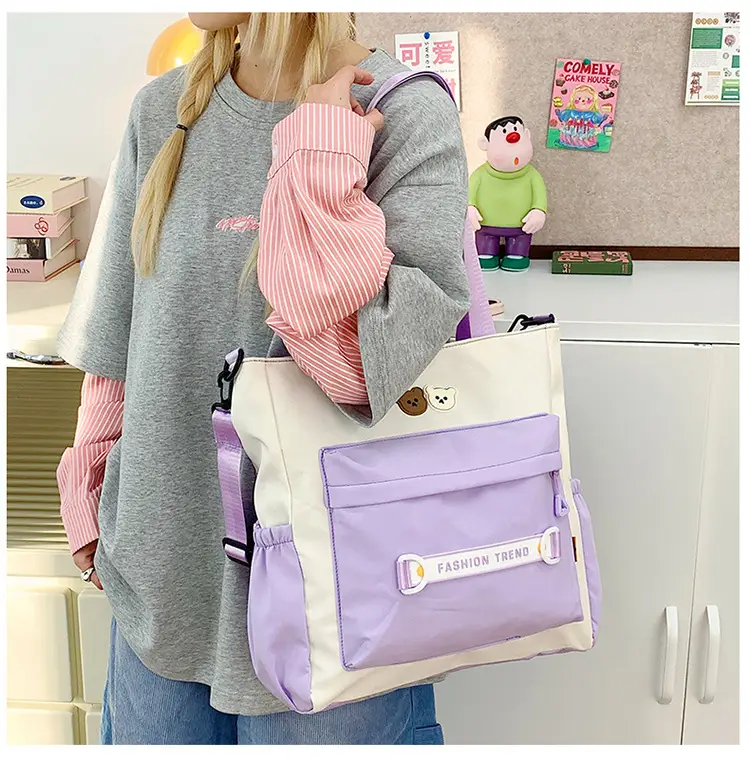 Women's Harajuku Style Shoulder Bag with Front Pocket & Adjustable Strap — feature 3