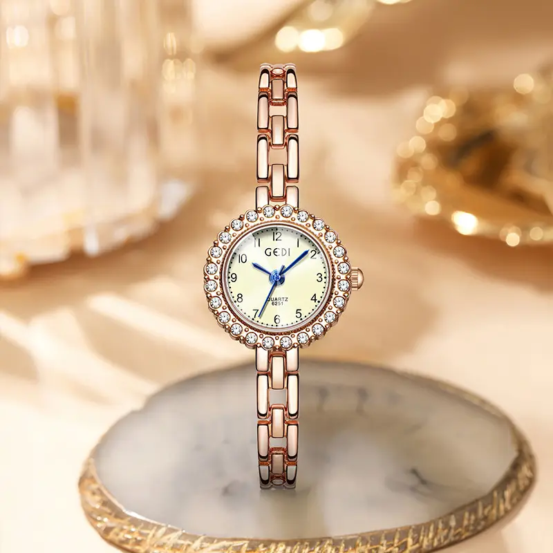 Gold Diamond Watch for Women Waterproof Quartz Bracelet
