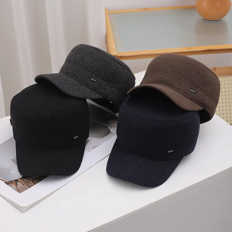 Men Fleece Winter Hat Black Brown Ear Protection - Image 2