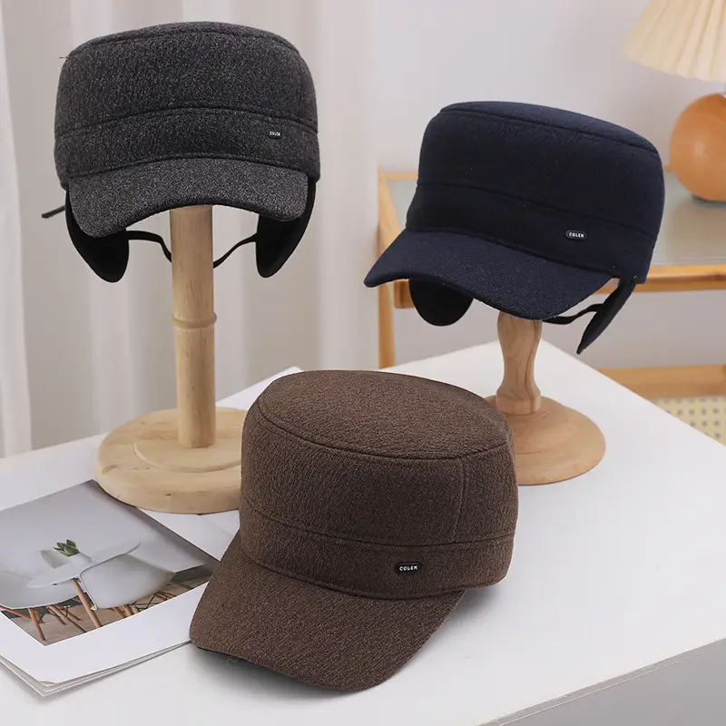Men Fleece Winter Hat Black Brown Ear Protection - Image 3