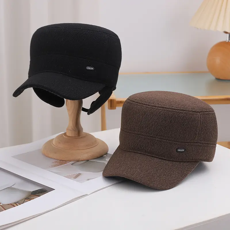 Men Fleece Winter Hat Black Brown Ear Protection - Image 5