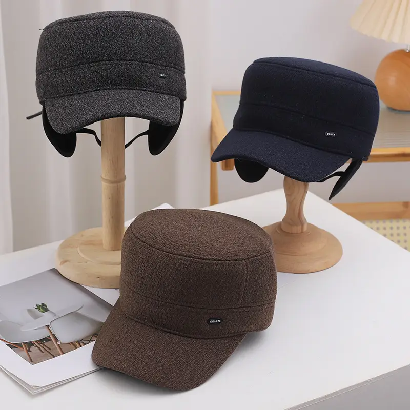 Men Fleece Winter Hat Black Brown Ear Protection — feature 10