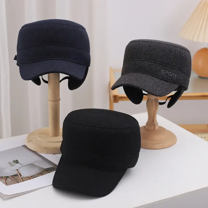 Men Fleece Winter Hat Black Brown Ear Protection — feature 11