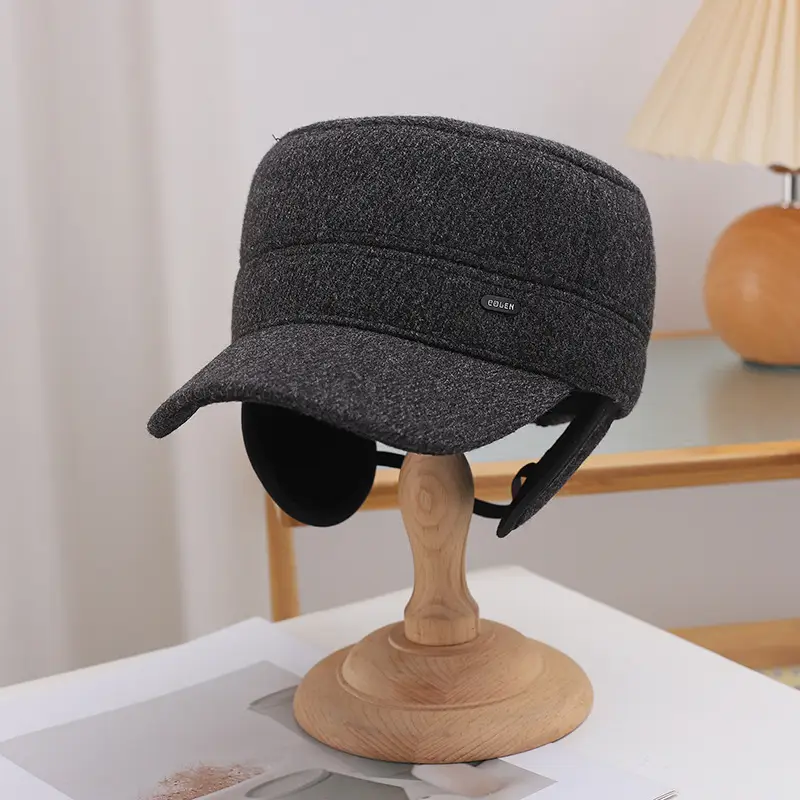 Men Fleece Winter Hat Black Brown Ear Protection — feature 15