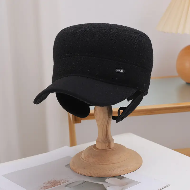 Men Fleece Winter Hat Black Brown Ear Protection — feature 14