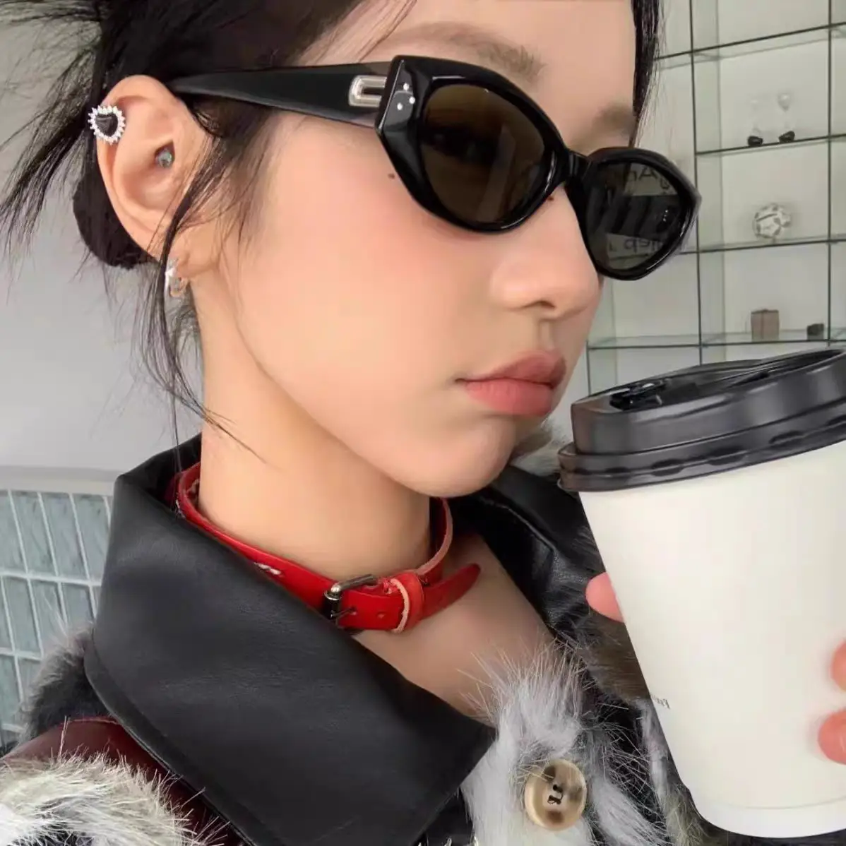 Korean Style Cat's Eye Sunglasses Black UV Resistant - Image 7