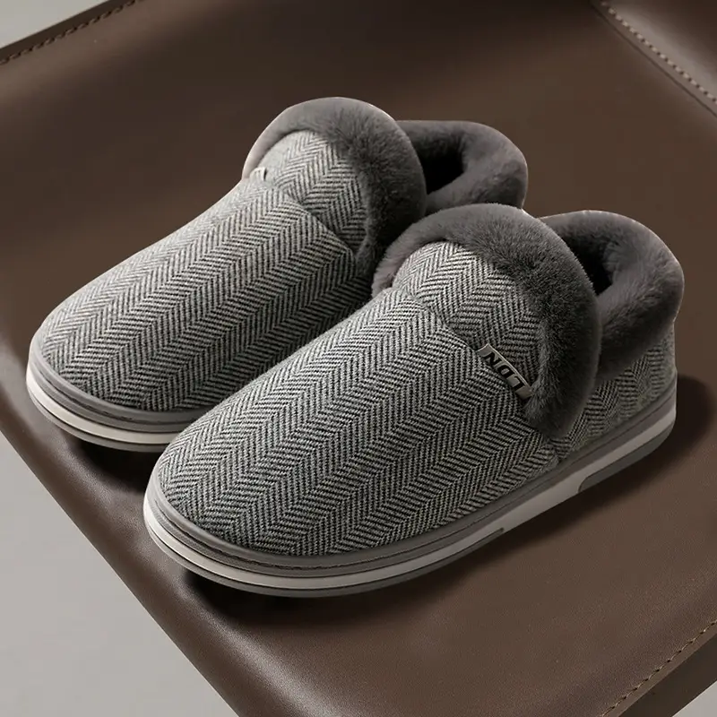 Men's Cotton Slippers Winter New Indoor Home Use Warm Thick-Soled Non-Slip Home Elderly Bag Heel Plush Cotton Shoes - Image 2