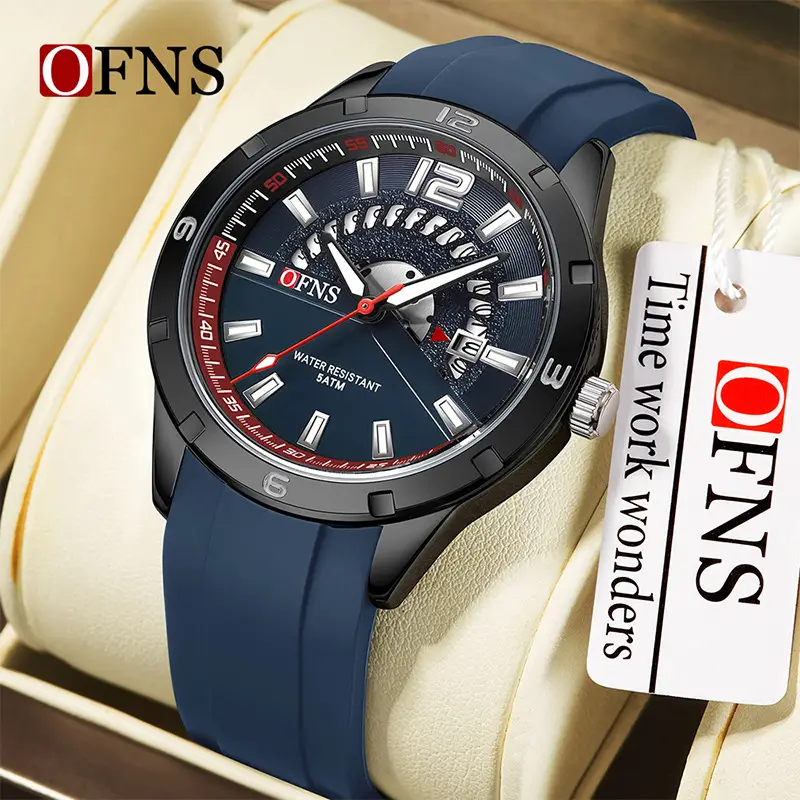 OFNS Black Waterproof Men's Quartz Watch with Calendar - Image 9
