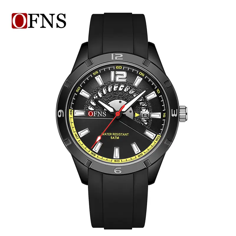 OFNS Black Waterproof Men's Quartz Watch with Calendar - Image 11