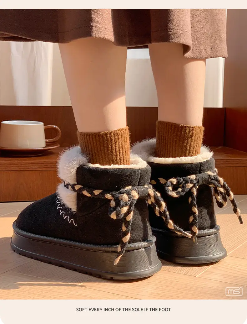24 New Winter All-inclusive Cotton Slippers Thick Sole fleece-lined Snow Boots Bow Strap Outer Wearing Heightened Warm Cotton Shoes — feature 11