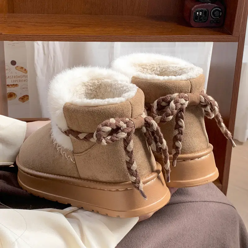 2024 Winter New Anti-tie Bow Strap Thick-soled Cotton Boots Snowshoe Height-increasing Cotton Slippers Women's Cotton Shoes Non-slip - Image 3