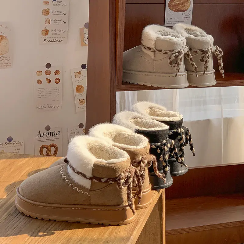 2024 Winter New Anti-tie Bow Strap Thick-soled Cotton Boots Snowshoe Height-increasing Cotton Slippers Women's Cotton Shoes Non-slip - Image 4