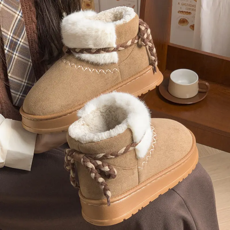 2024 Winter New Anti-tie Bow Strap Thick-soled Cotton Boots Snowshoe Height-increasing Cotton Slippers Women's Cotton Shoes Non-slip - Image 5