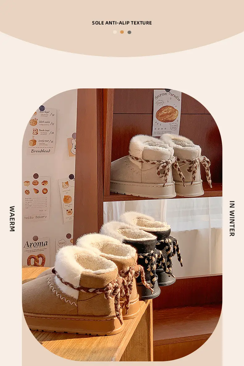 2024 Winter New Anti-tie Bow Strap Thick-soled Cotton Boots Snowshoe Height-increasing Cotton Slippers Women's Cotton Shoes Non-slip — feature 18