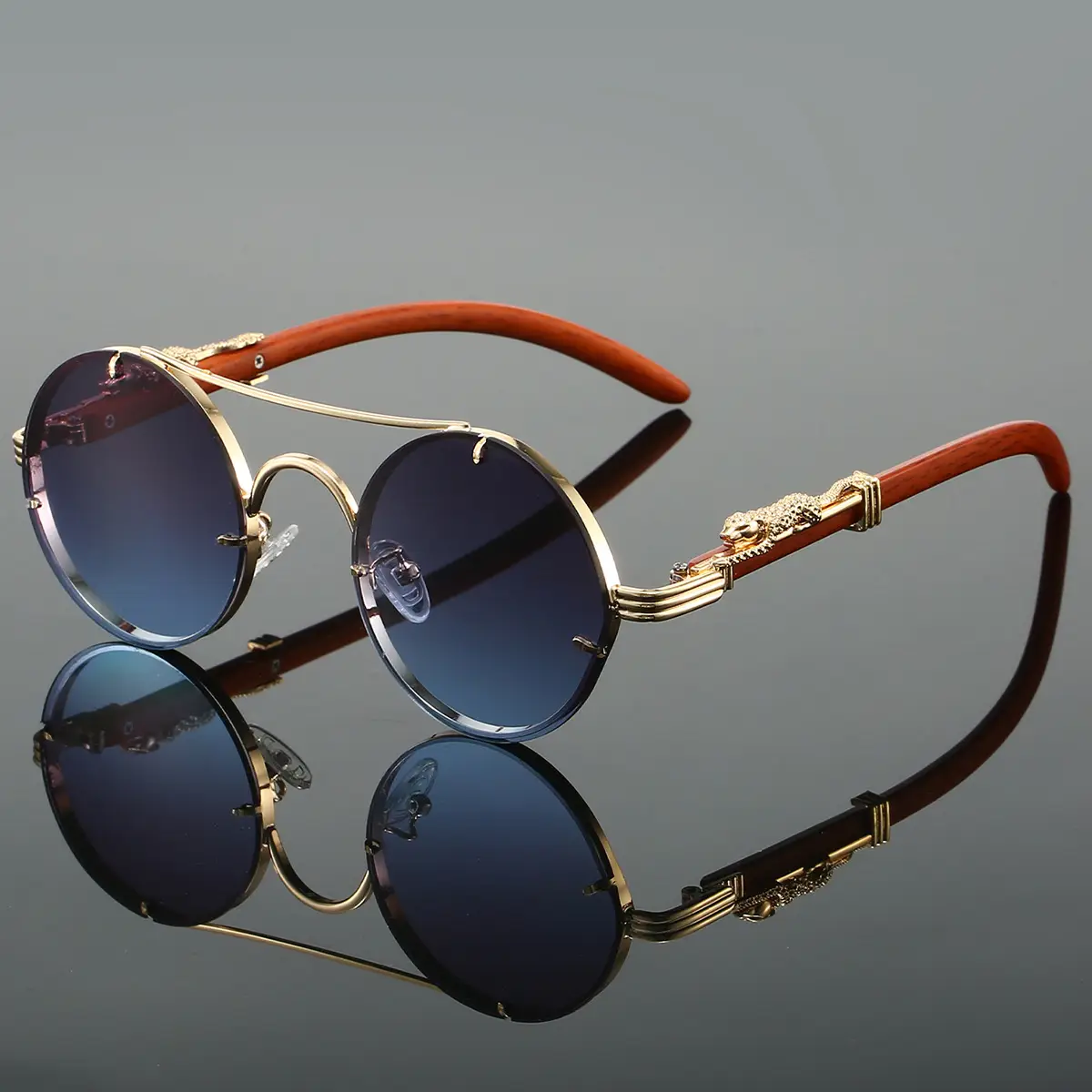 European & American Retro Double Bridge Leopard Head Cross-Border Sunglasses for Men Women
